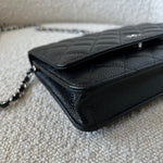 CHANEL Handbag Chanel Black Caviar Quilted Wallet On Chain Silver Hardware (WOC) -Knockoff
