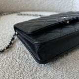 CHANEL Handbag Chanel Black Caviar Quilted Wallet On Chain Silver Hardware (WOC) -Knockoff
