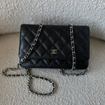 CHANEL Handbag Chanel Black Caviar Quilted Wallet On Chain Silver Hardware (WOC) -Knockoff
