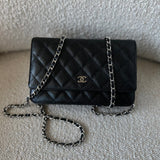 CHANEL Handbag Chanel Black Caviar Quilted Wallet On Chain Silver Hardware (WOC) -Knockoff
