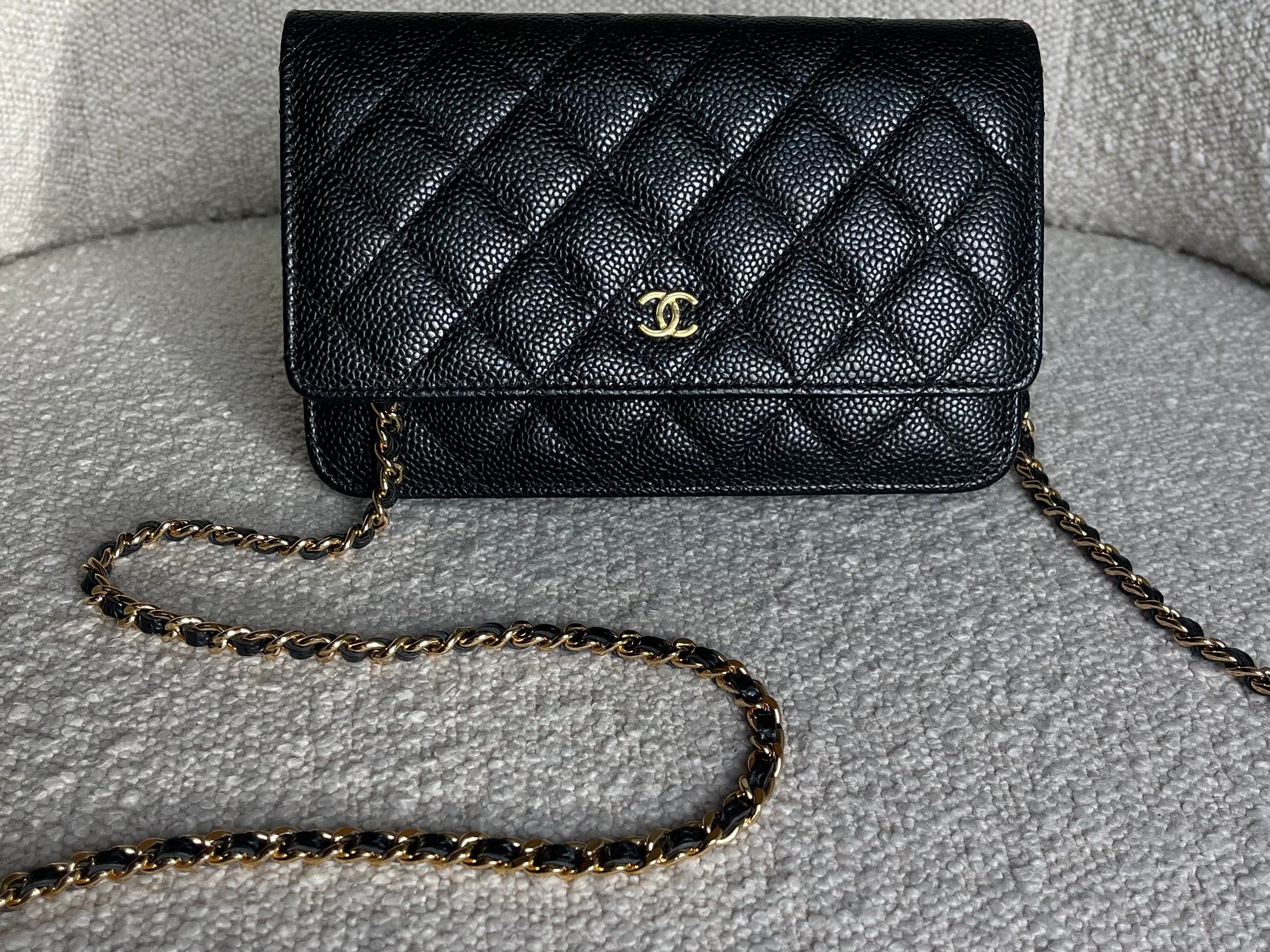 CHANEL Handbag Chanel Black Caviar Quilted Wallet on Chain WOC GHW -Knockoff
