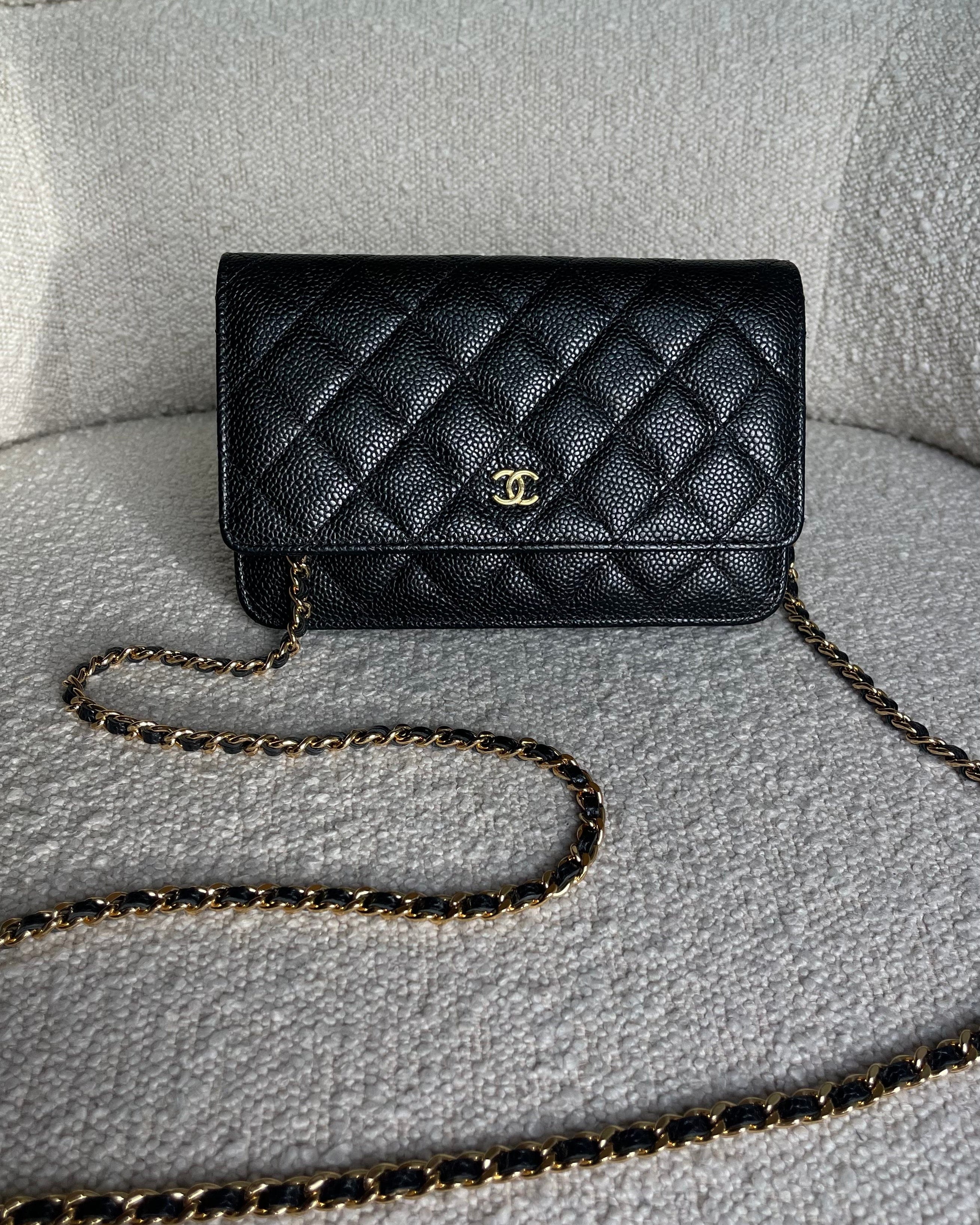 CHANEL Handbag Chanel Black Caviar Quilted Wallet on Chain WOC GHW -Knockoff
