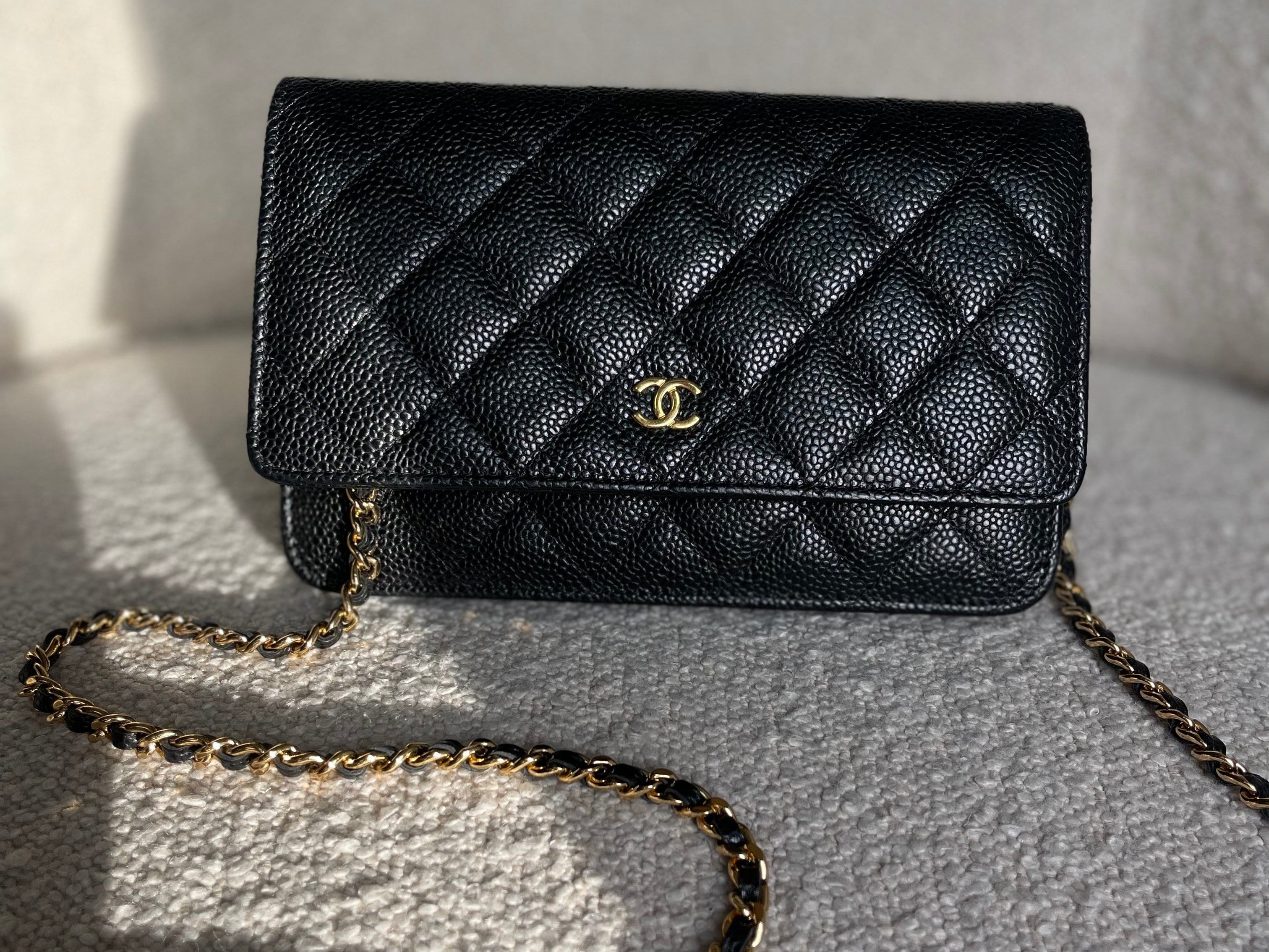 CHANEL Handbag Chanel Black Caviar Quilted Wallet on Chain WOC GHW -Knockoff
