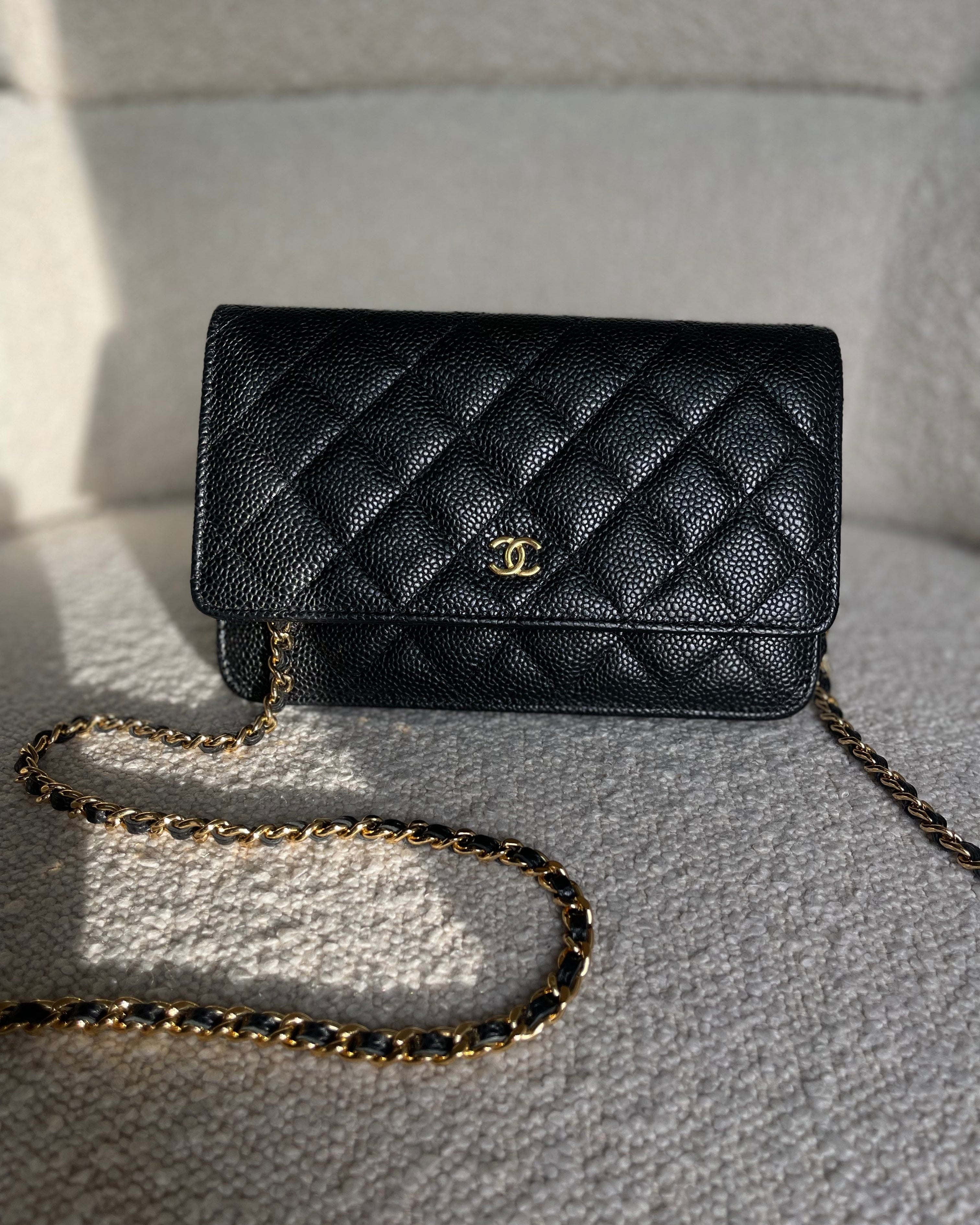 CHANEL Handbag Chanel Black Caviar Quilted Wallet on Chain WOC GHW -Knockoff
