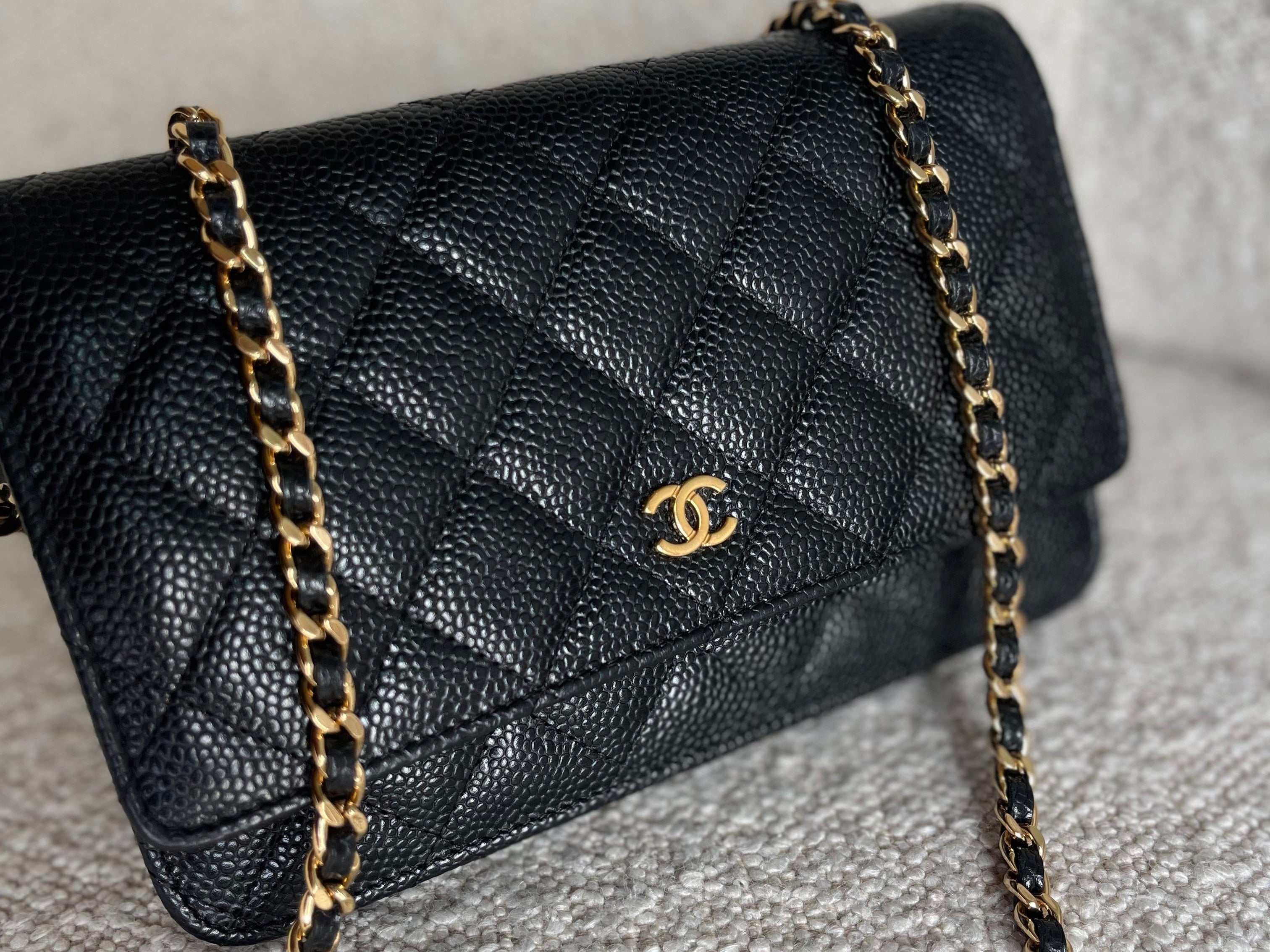 CHANEL Handbag Chanel Black Caviar Quilted Wallet on Chain WOC GHW -Knockoff
