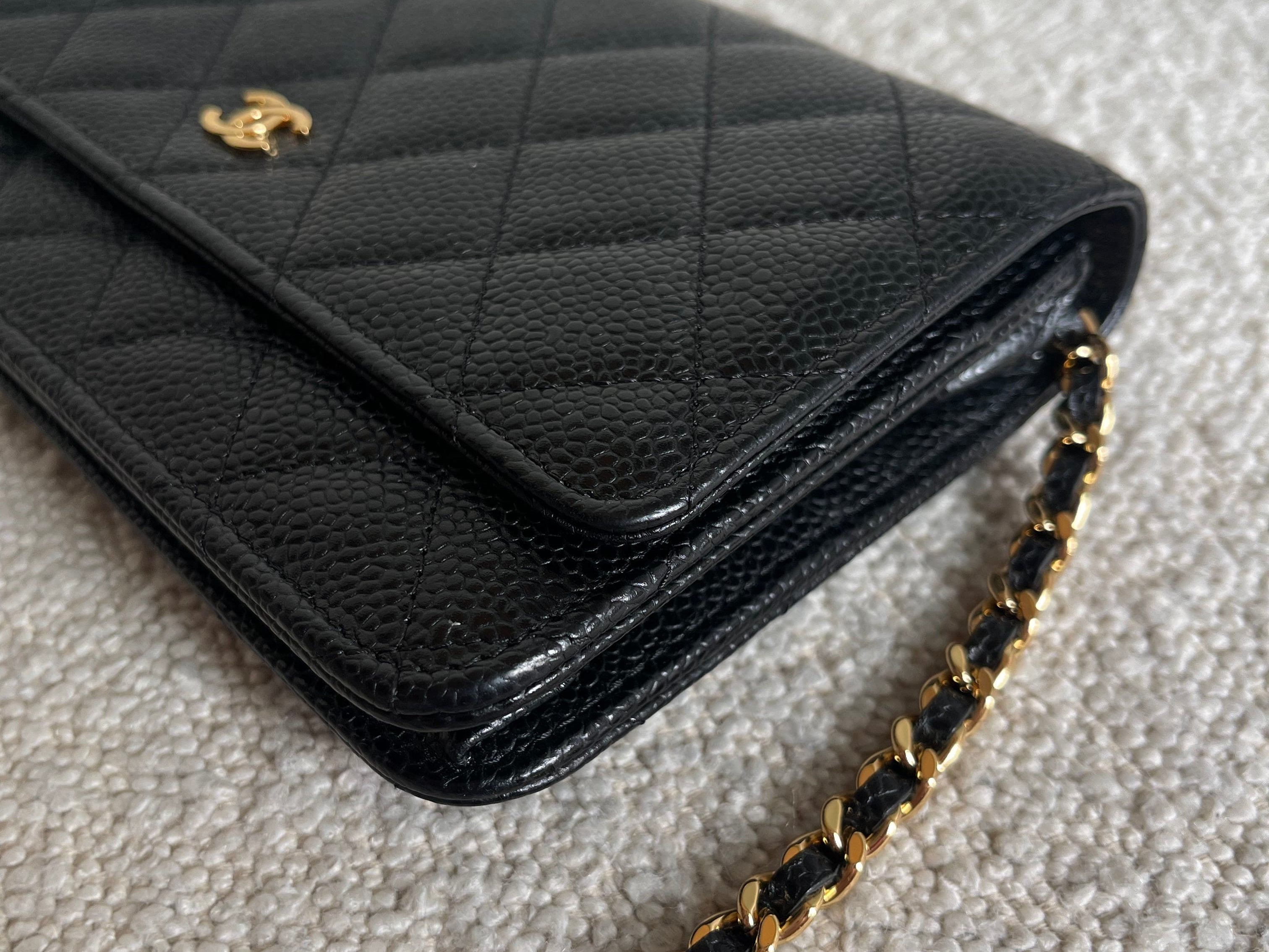 CHANEL Handbag Chanel Black Caviar Quilted Wallet on Chain WOC GHW -Knockoff
