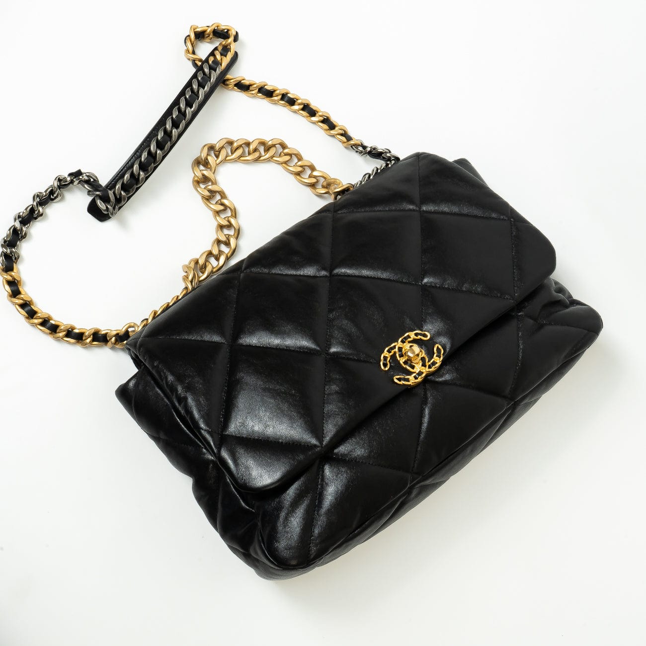 CHANEL Handbag Chanel Black Goatskin Quilted Maxi 19 Flap -Knockoff
