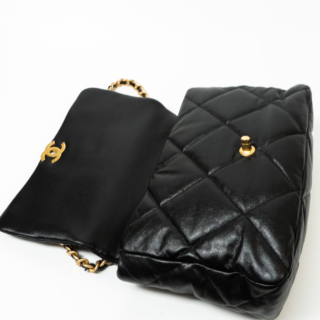 CHANEL Handbag Chanel Black Goatskin Quilted Maxi 19 Flap -Knockoff
