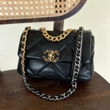 CHANEL Handbag Chanel Black Lambskin Quilted 19 Flap Small Mixed Hardware -Knockoff
