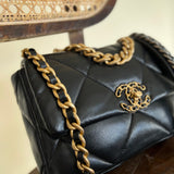 CHANEL Handbag Chanel Black Lambskin Quilted 19 Flap Small Mixed Hardware -Knockoff
