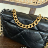 CHANEL Handbag Chanel Black Lambskin Quilted 19 Flap Small Mixed Hardware -Knockoff
