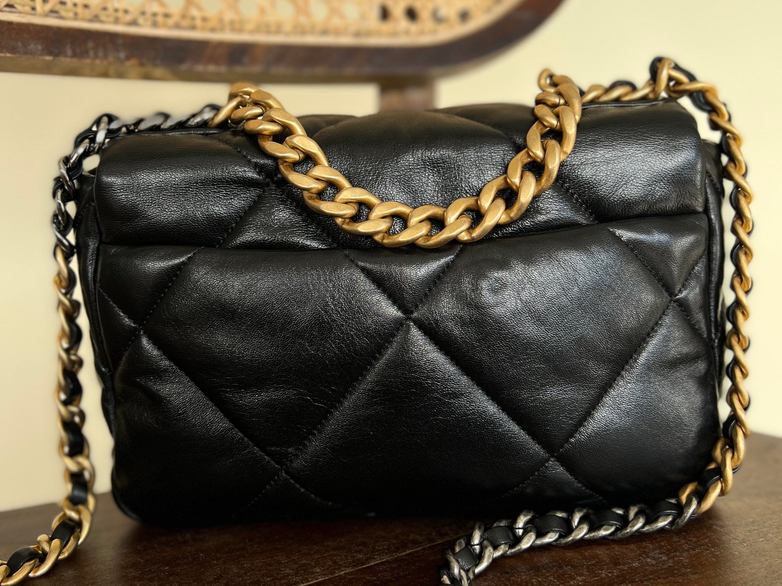 CHANEL Handbag Chanel Black Lambskin Quilted 19 Flap Small Mixed Hardware -Knockoff
