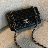 CHANEL Handbag Chanel Black Mini Rectangular Lambskin Quilted Flap LGHW -Knockoff
