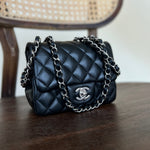 CHANEL Handbag CHANEL BLACK MINI SQUARE LAMBSKIN QUILTED FLAP SILVER HARDWARE -Knockoff
