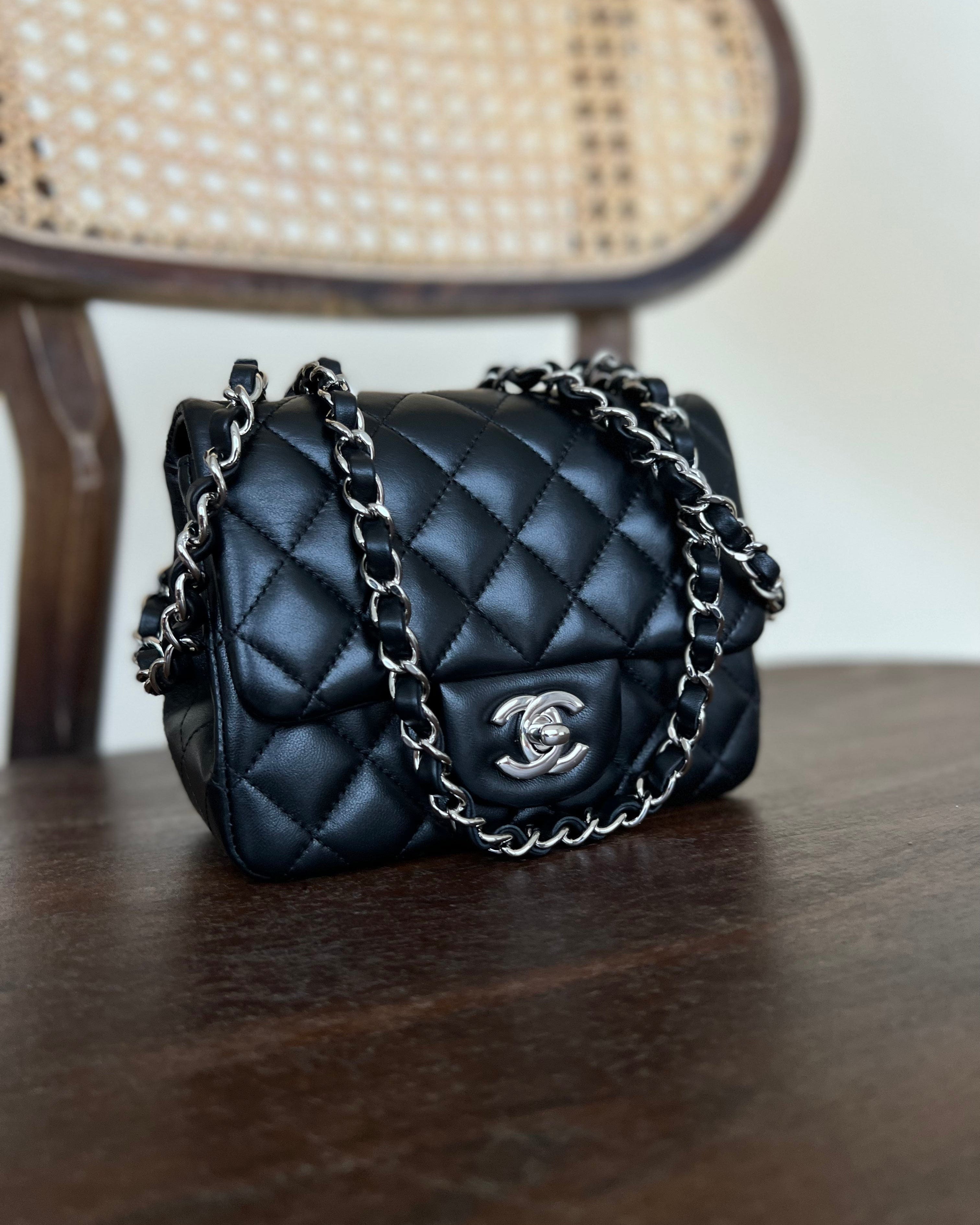 CHANEL Handbag CHANEL BLACK MINI SQUARE LAMBSKIN QUILTED FLAP SILVER HARDWARE -Knockoff
