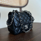 CHANEL Handbag CHANEL BLACK MINI SQUARE LAMBSKIN QUILTED FLAP SILVER HARDWARE -Knockoff
