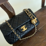 CHANEL Handbag CHANEL BLACK MINI SQUARE LAMBSKIN QUILTED FLAP SILVER HARDWARE -Knockoff
