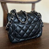 CHANEL Handbag CHANEL BLACK MINI SQUARE LAMBSKIN QUILTED FLAP SILVER HARDWARE -Knockoff
