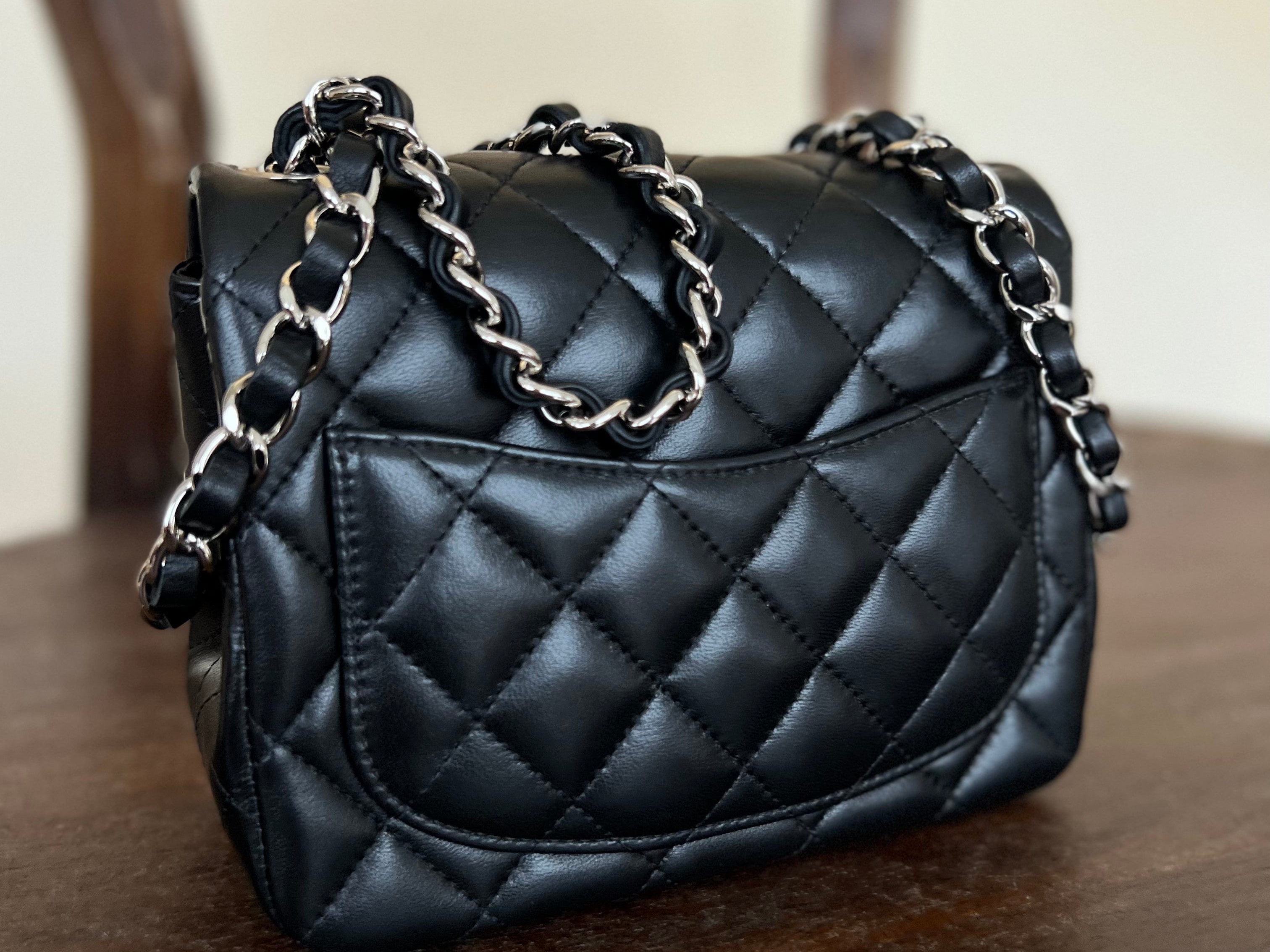 CHANEL Handbag CHANEL BLACK MINI SQUARE LAMBSKIN QUILTED FLAP SILVER HARDWARE -Knockoff
