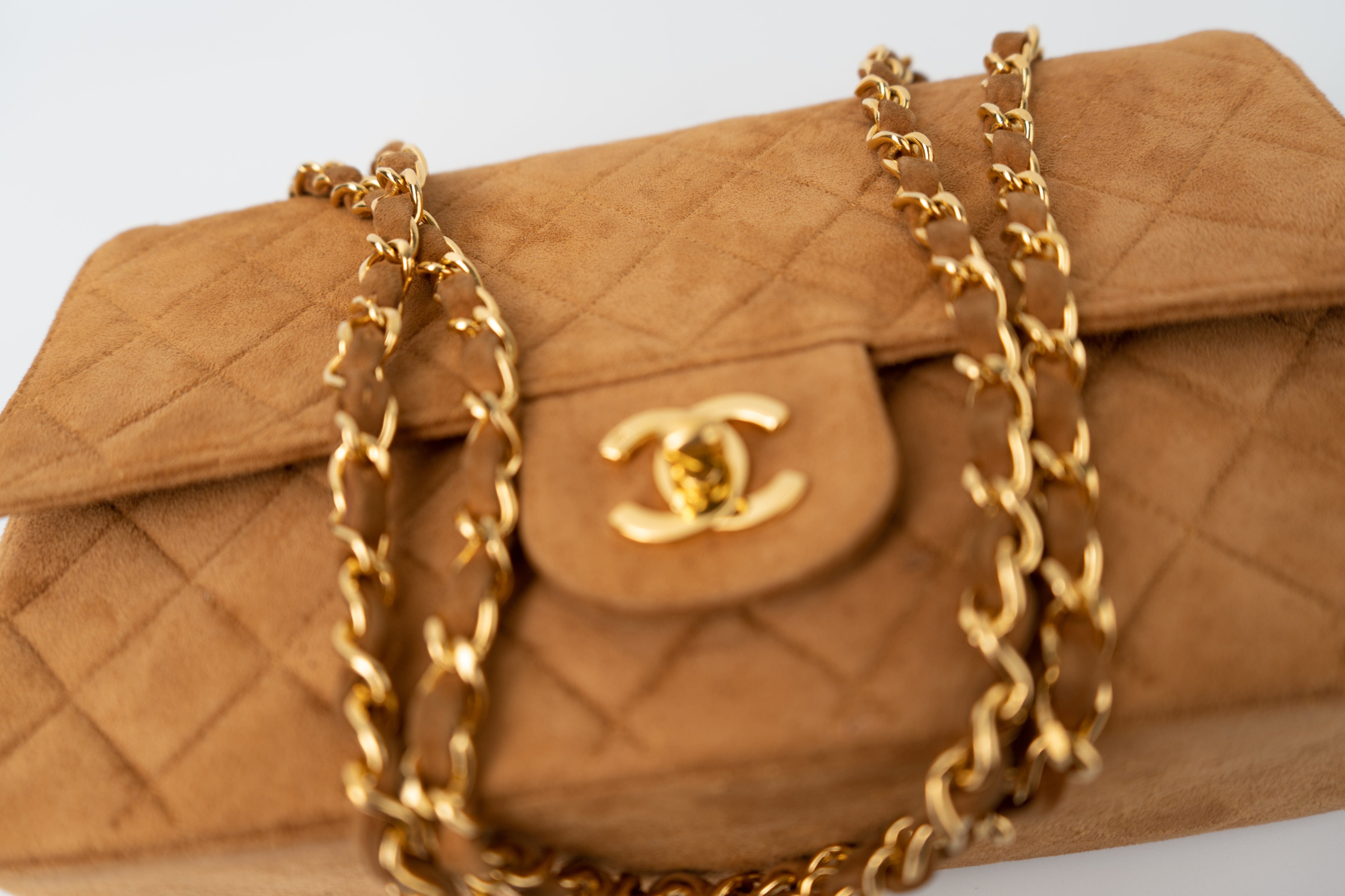 CHANEL Handbag Chanel Brown Suede Quilted Matelasse Single Flap  GHW -Knockoff
