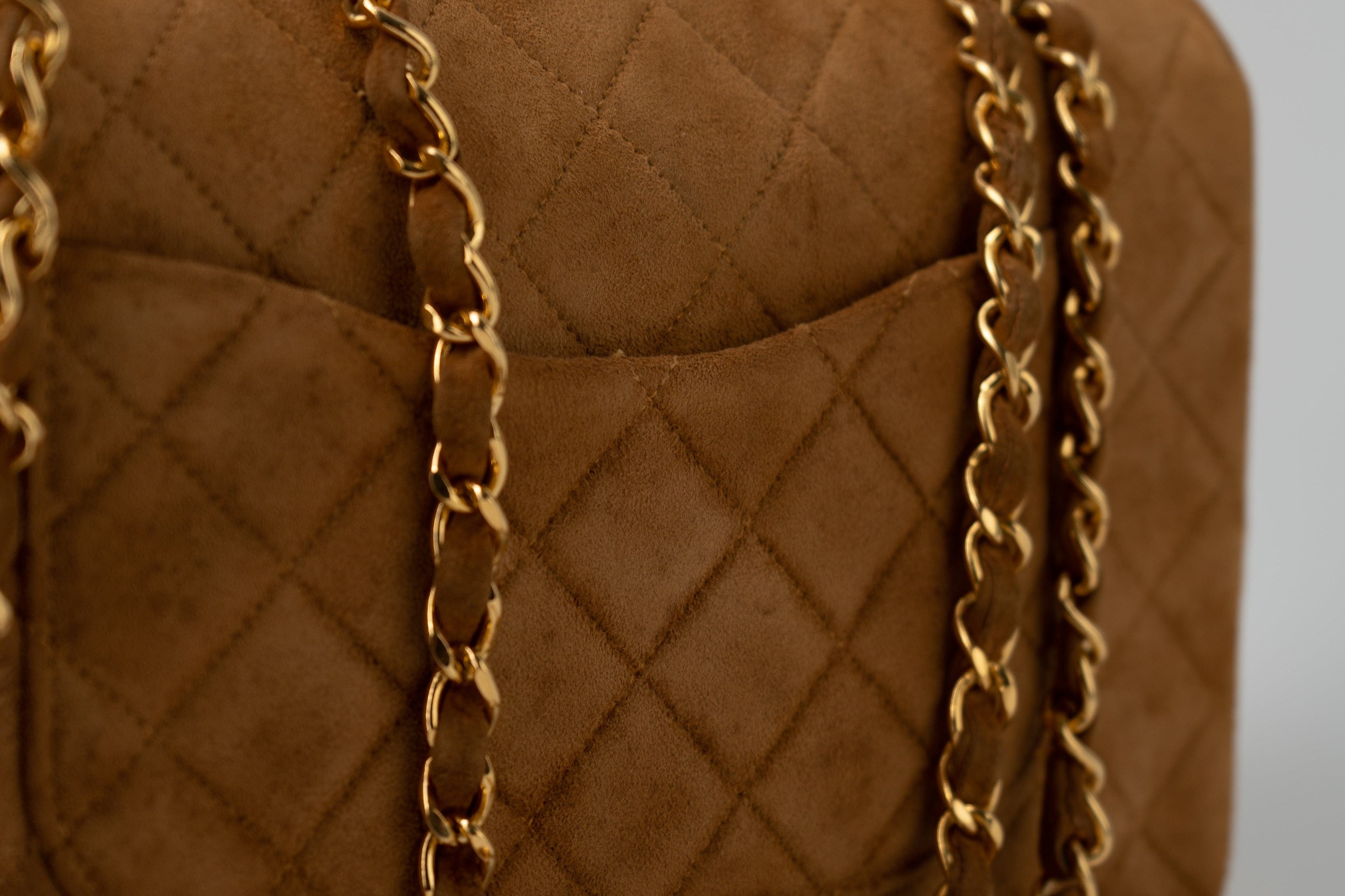 CHANEL Handbag Chanel Brown Suede Quilted Matelasse Single Flap  GHW -Knockoff
