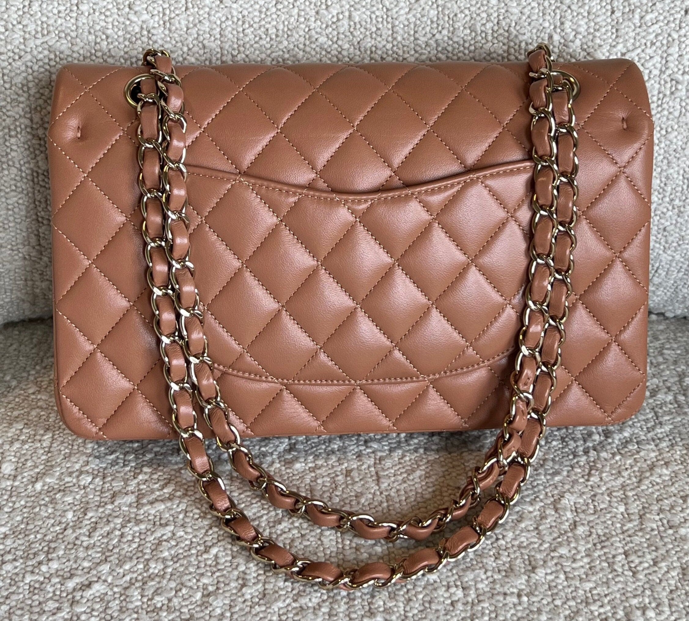 CHANEL Handbag Chanel Caramel Lambskin Quilted Classic Flap Medium LGHW -Knockoff
