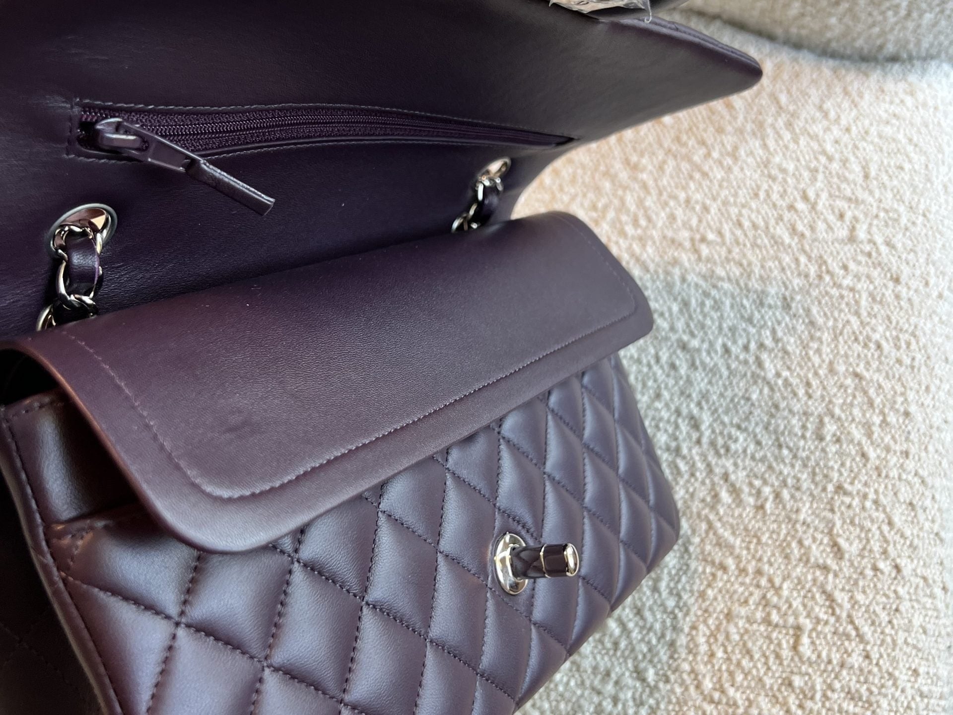 CHANEL Handbag Chanel Dark Purple Lambskin Quilted Classic Flap Medium SHW -Knockoff
