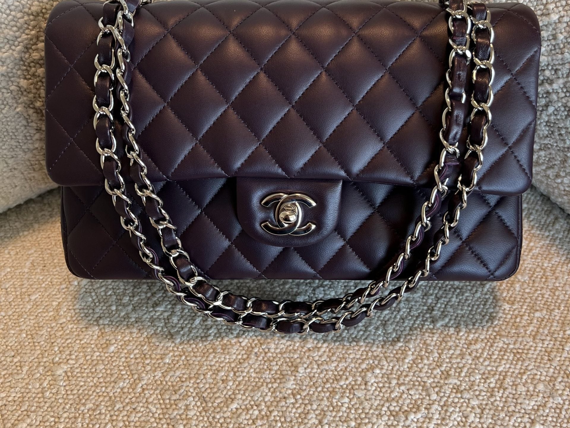 CHANEL Handbag Chanel Dark Purple Lambskin Quilted Classic Flap Medium SHW -Knockoff
