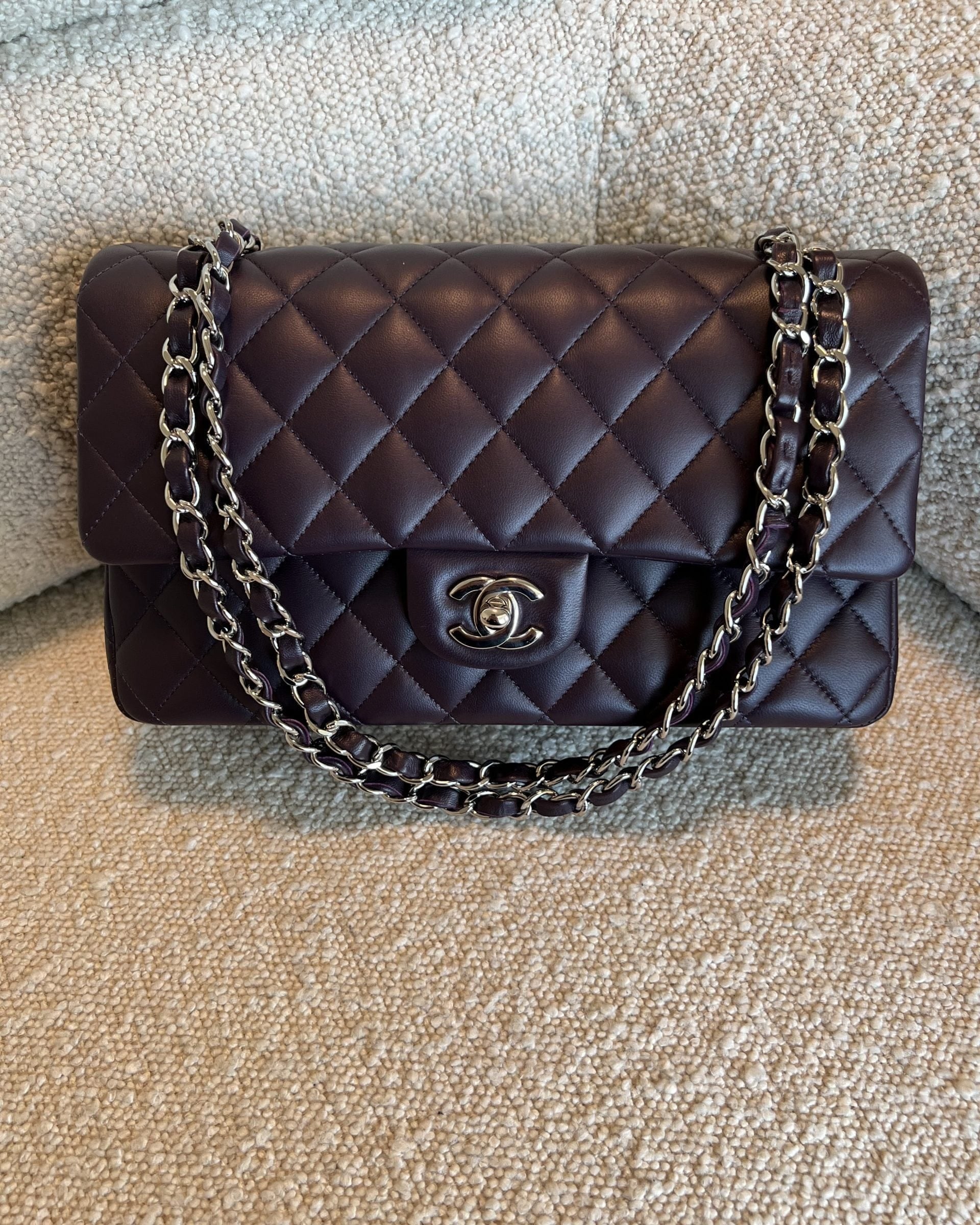 CHANEL Handbag Chanel Dark Purple Lambskin Quilted Classic Flap Medium SHW -Knockoff
