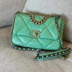 CHANEL Handbag Chanel Green Goatskin Quilted Small 19 Flap MHW -Knockoff
