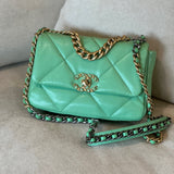 CHANEL Handbag Chanel Green Goatskin Quilted Small 19 Flap MHW -Knockoff
