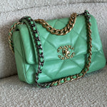 CHANEL Handbag Chanel Green Goatskin Quilted Small 19 Flap MHW -Knockoff
