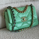 CHANEL Handbag Chanel Green Goatskin Quilted Small 19 Flap MHW -Knockoff
