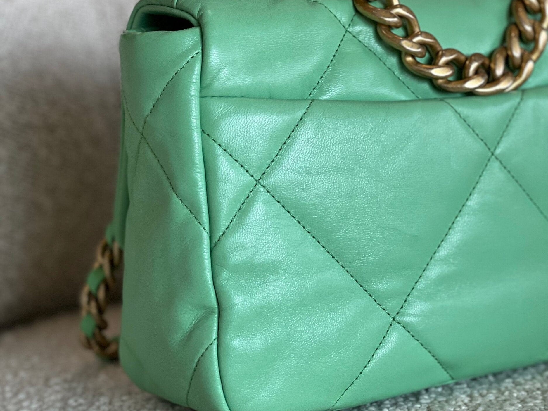 CHANEL Handbag Chanel Green Goatskin Quilted Small 19 Flap MHW -Knockoff
