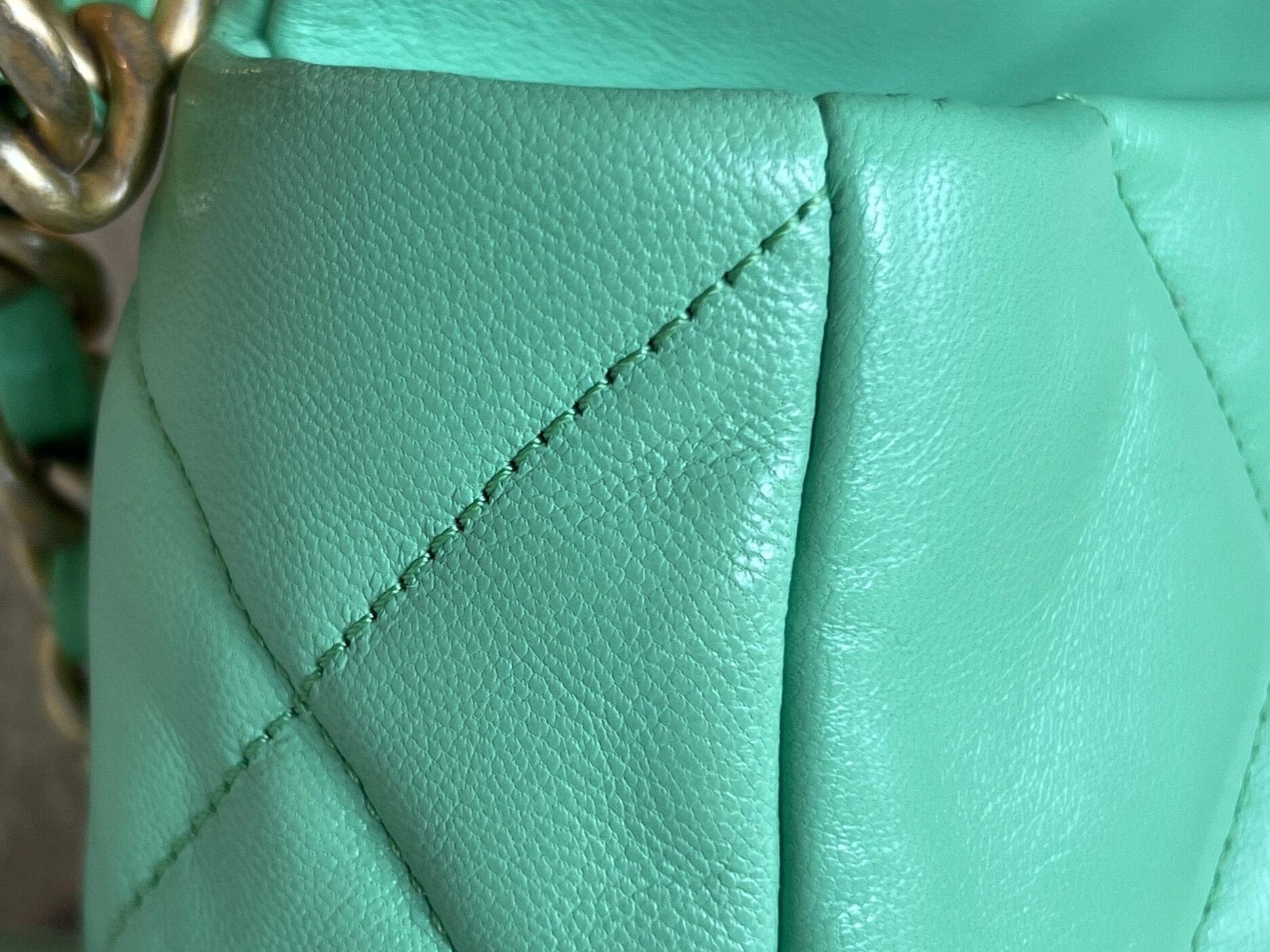 CHANEL Handbag Chanel Green Goatskin Quilted Small 19 Flap MHW -Knockoff
