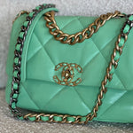 CHANEL Handbag Chanel Green Goatskin Quilted Small 19 Flap MHW -Knockoff
