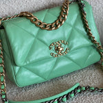 CHANEL Handbag Chanel Green Goatskin Quilted Small 19 Flap MHW -Knockoff
