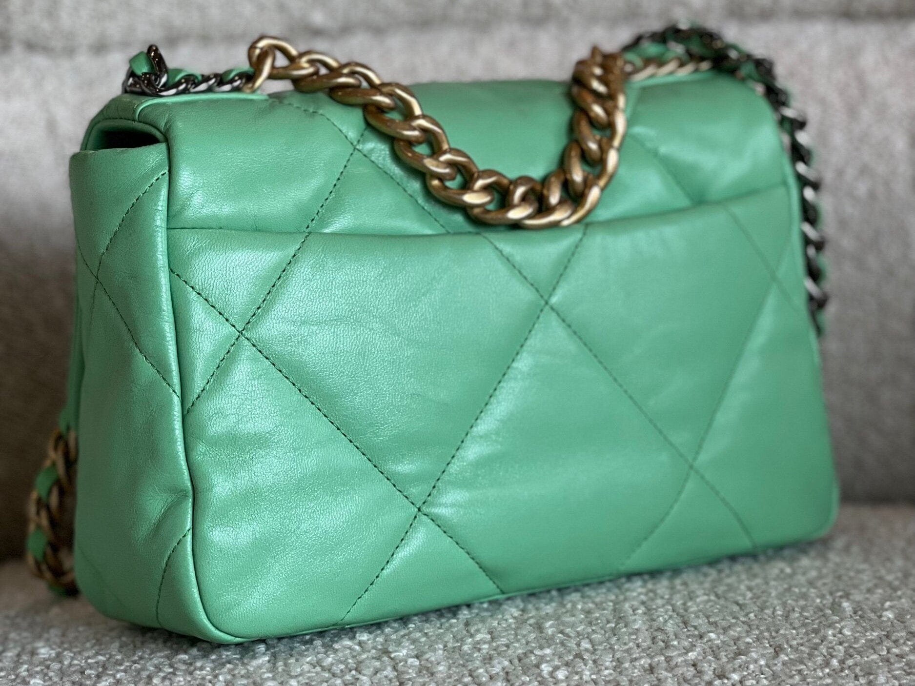 CHANEL Handbag Chanel Green Goatskin Quilted Small 19 Flap MHW -Knockoff
