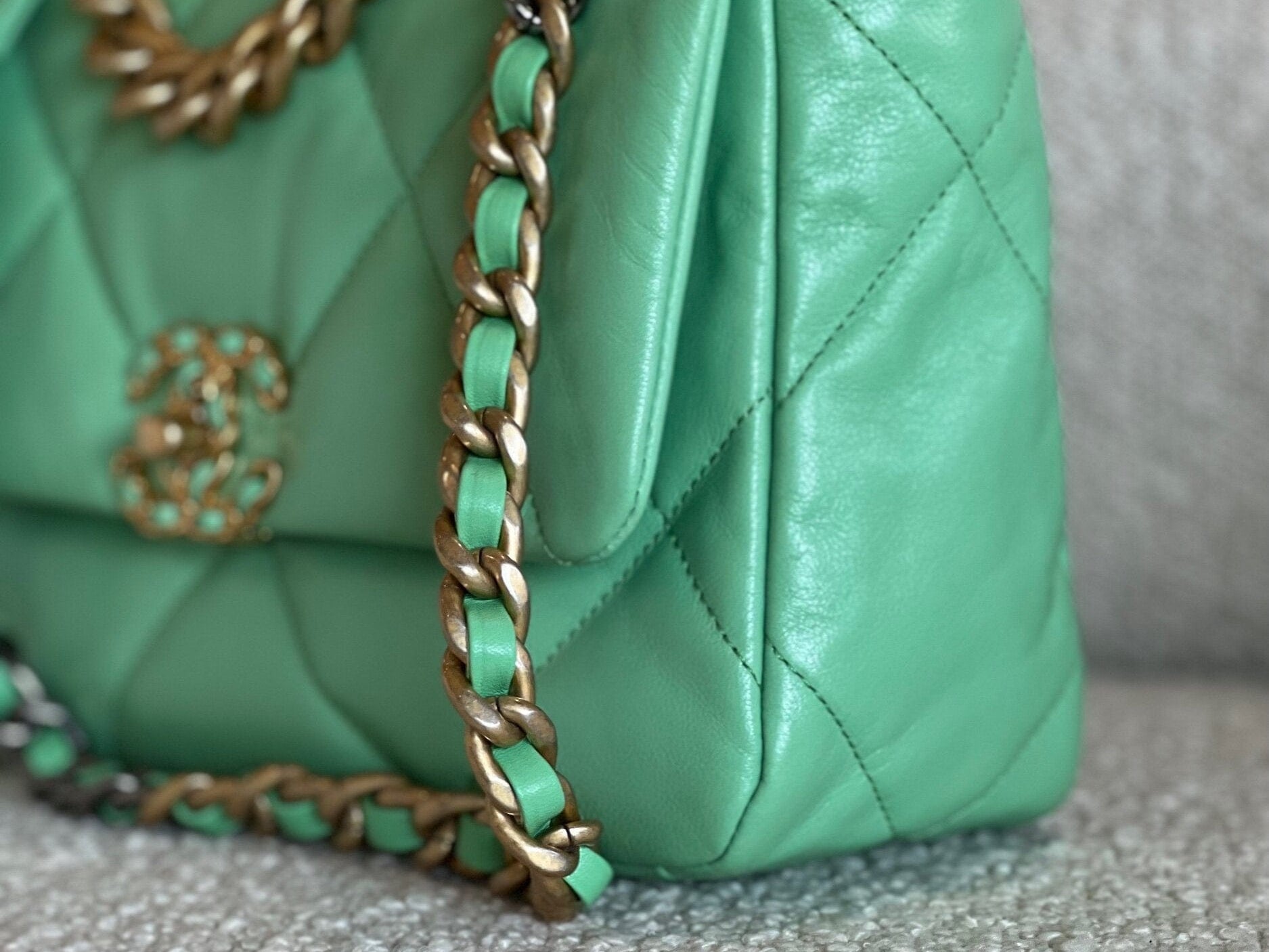 CHANEL Handbag Chanel Green Goatskin Quilted Small 19 Flap MHW -Knockoff
