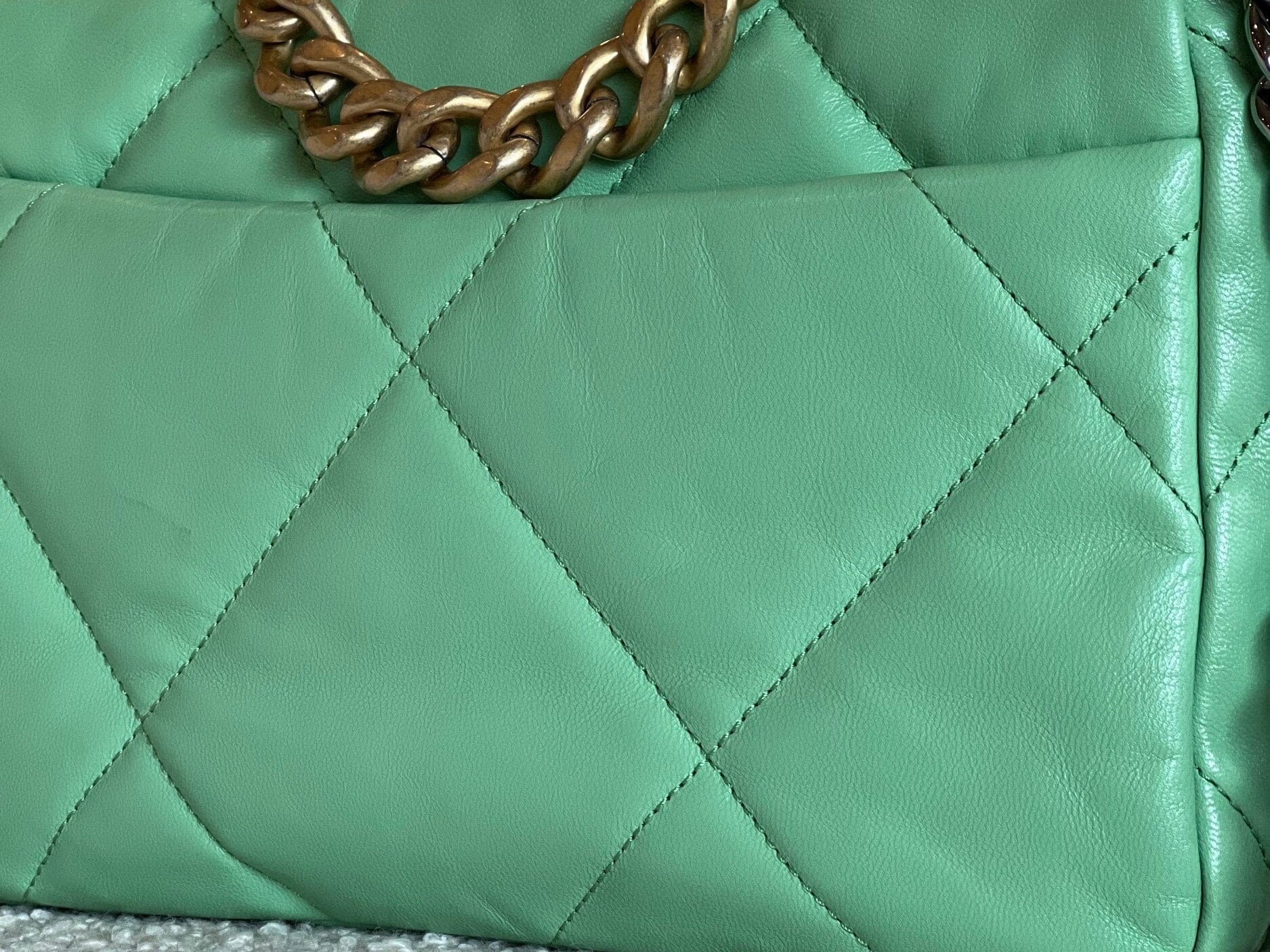 CHANEL Handbag Chanel Green Goatskin Quilted Small 19 Flap MHW -Knockoff
