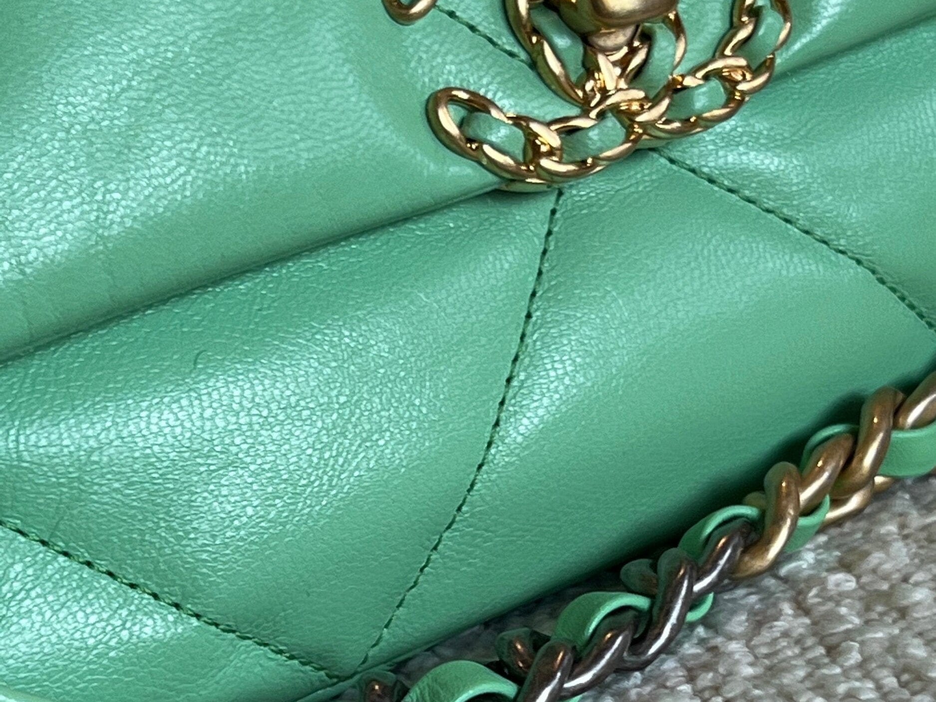 CHANEL Handbag Chanel Green Goatskin Quilted Small 19 Flap MHW -Knockoff
