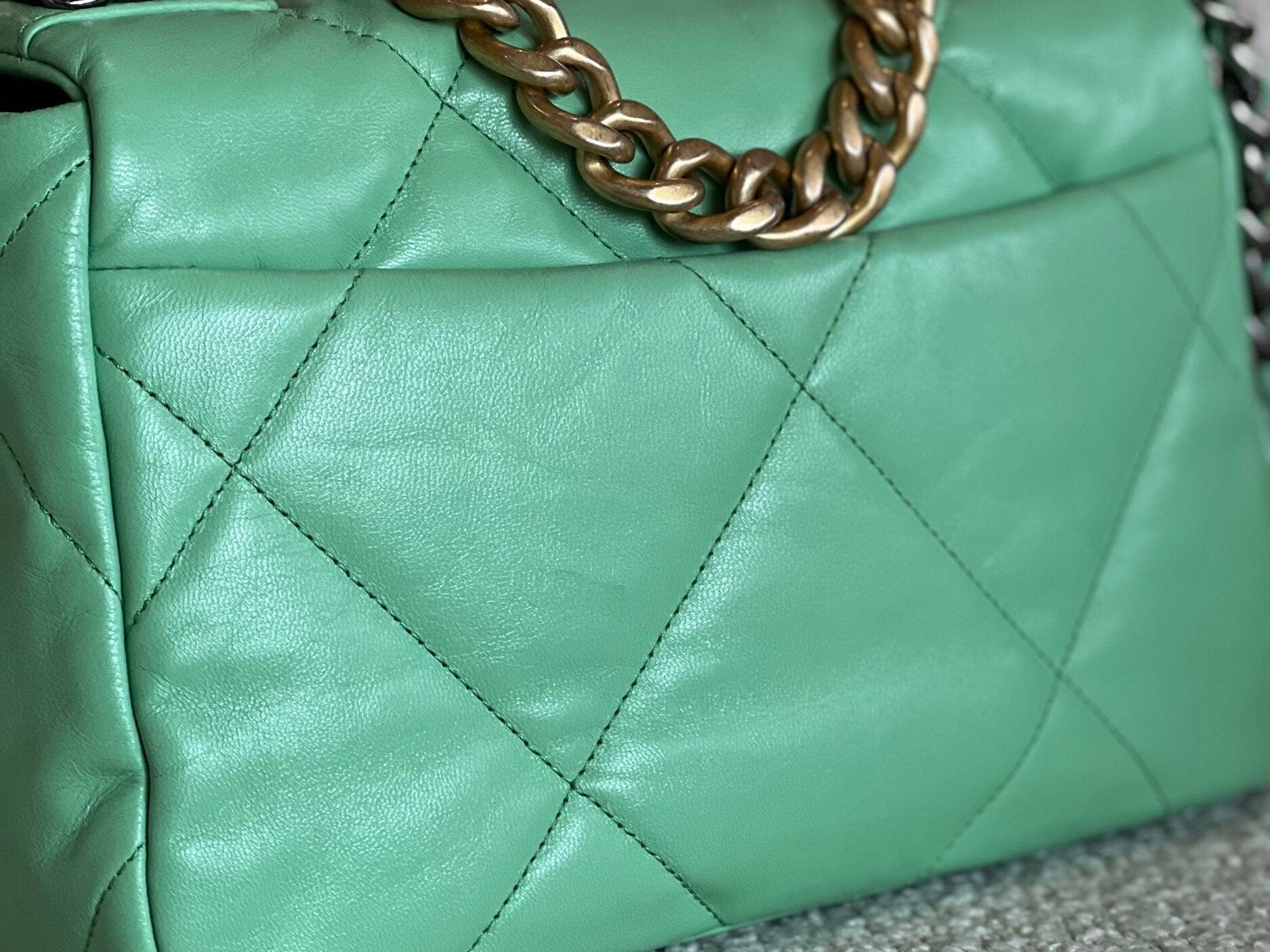 CHANEL Handbag Chanel Green Goatskin Quilted Small 19 Flap MHW -Knockoff
