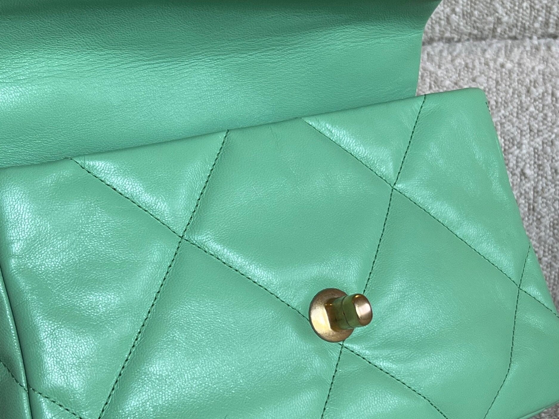 CHANEL Handbag Chanel Green Goatskin Quilted Small 19 Flap MHW -Knockoff
