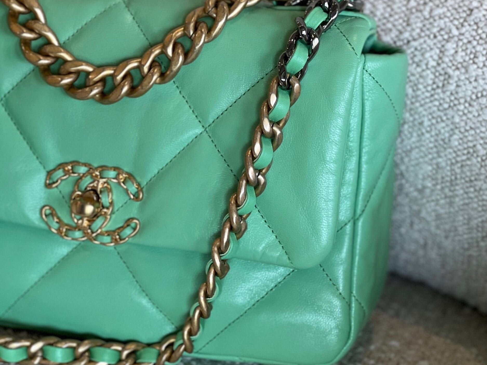 CHANEL Handbag Chanel Green Goatskin Quilted Small 19 Flap MHW -Knockoff
