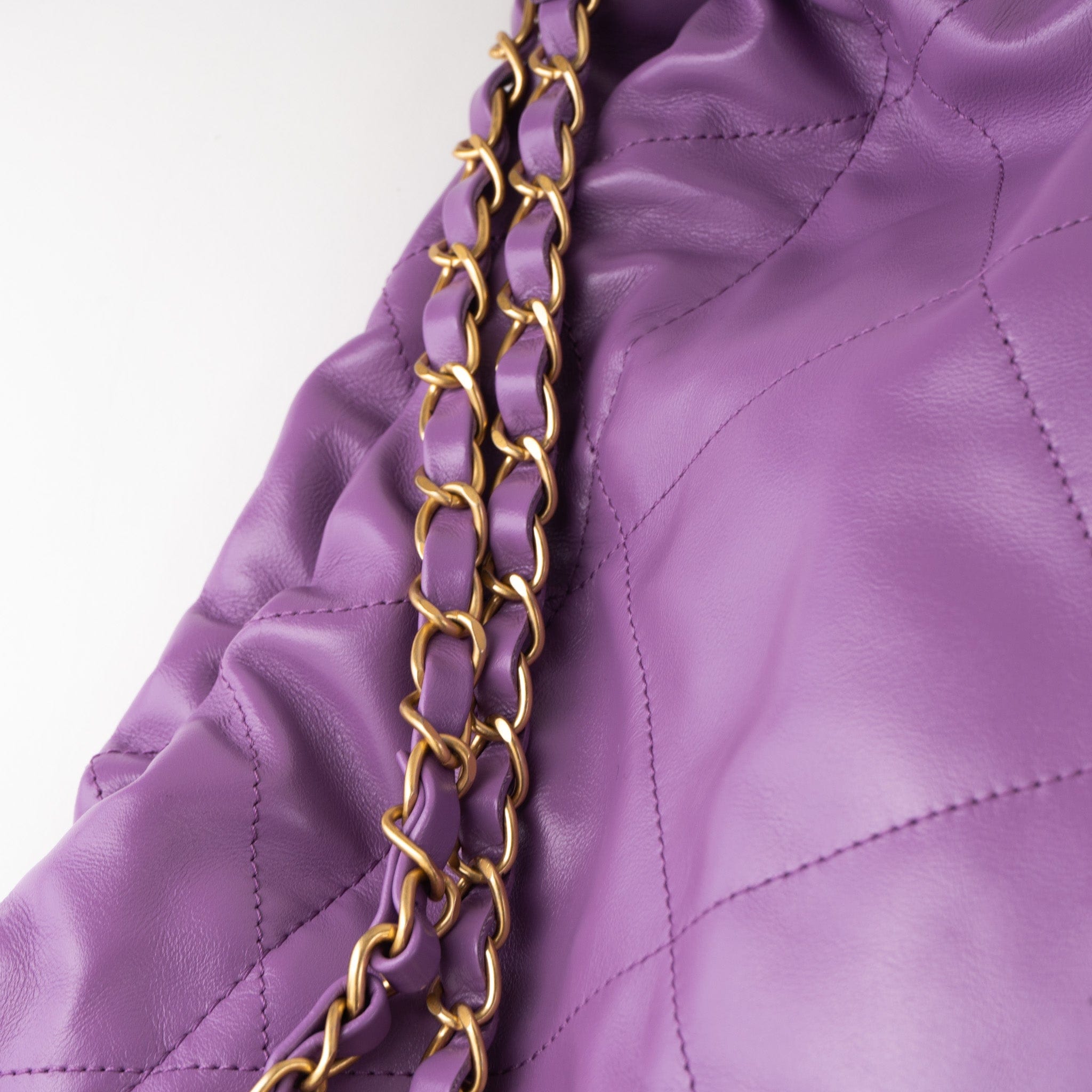 CHANEL Handbag Chanel Purple Calfskin Quilted 22 Drawstring Bag -Knockoff
