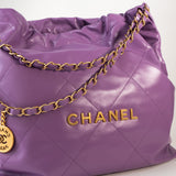 CHANEL Handbag Chanel Purple Calfskin Quilted 22 Drawstring Bag -Knockoff
