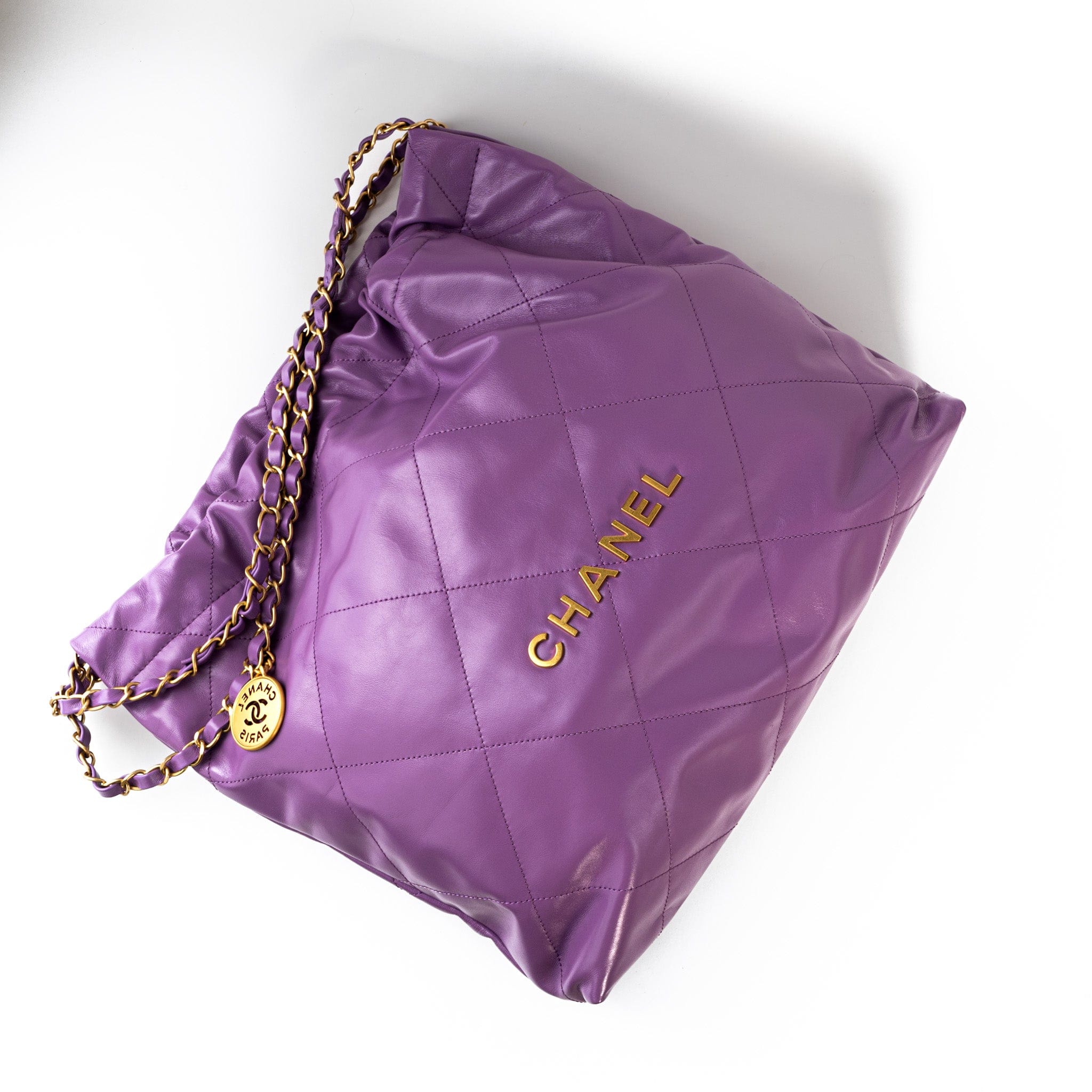 CHANEL Handbag Chanel Purple Calfskin Quilted 22 Drawstring Bag -Knockoff
