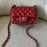 CHANEL Handbag Chanel Red Mini Square Lambskin Quilted Flap SHW -Knockoff
