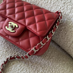 CHANEL Handbag Chanel Red Mini Square Lambskin Quilted Flap SHW -Knockoff
