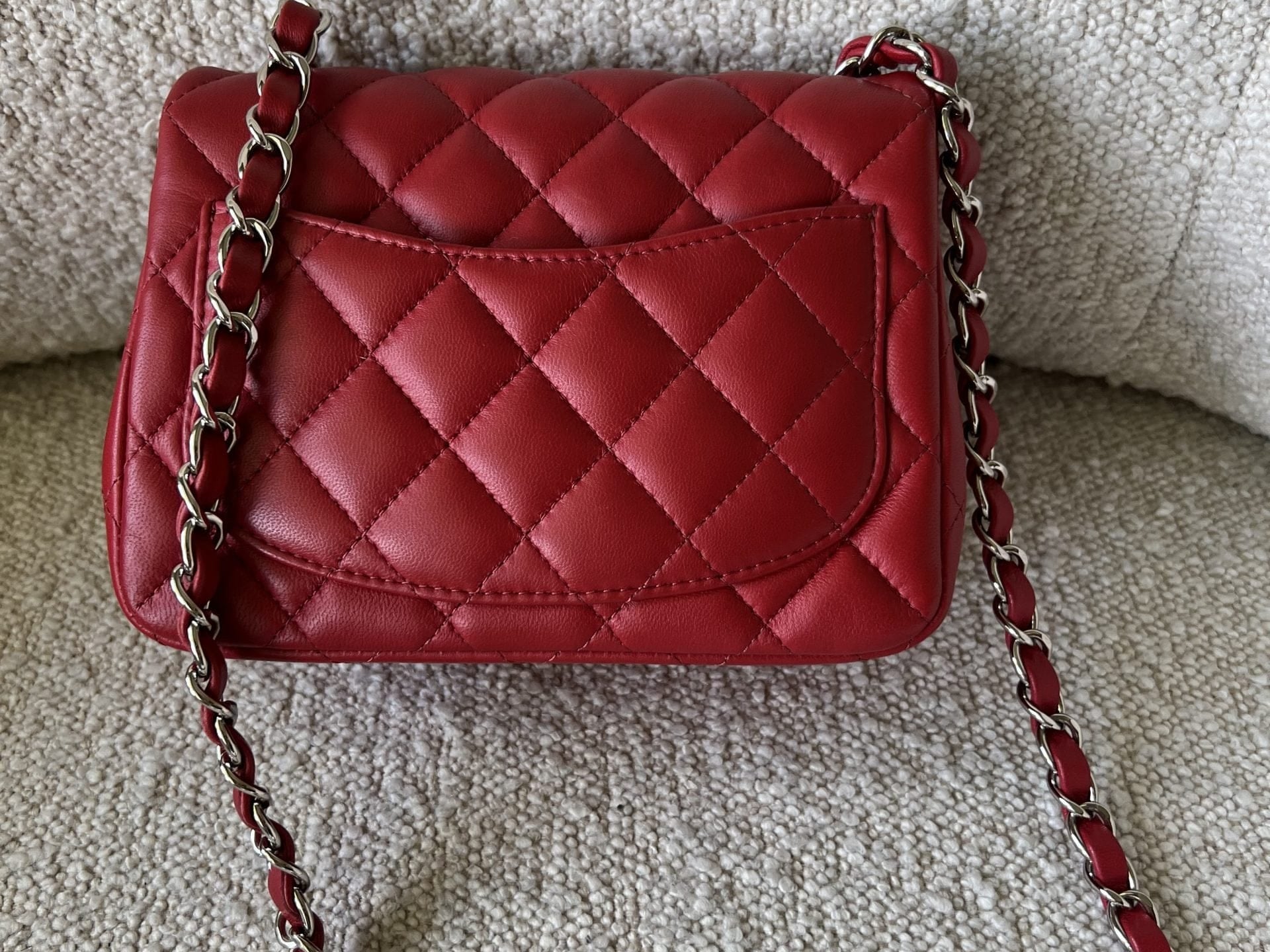 CHANEL Handbag Chanel Red Mini Square Lambskin Quilted Flap SHW -Knockoff
